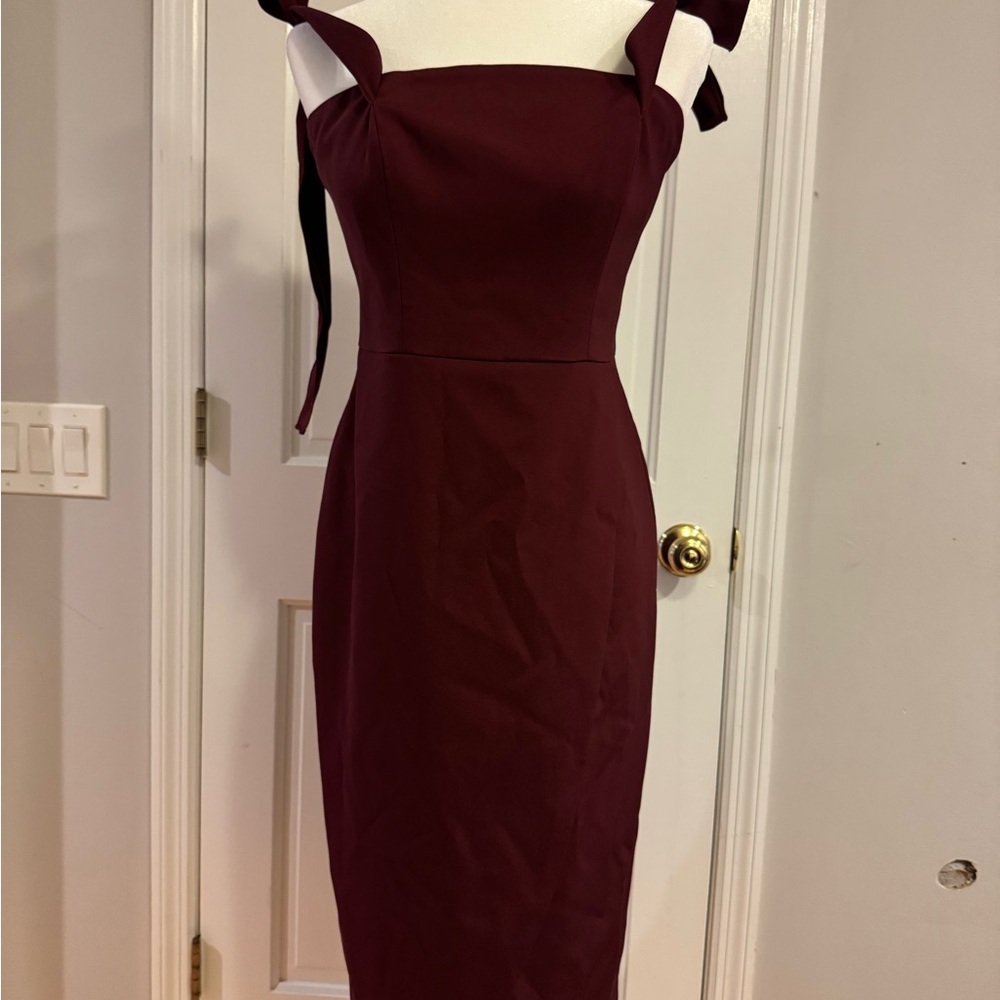 Monique Lhuillier Rich Burgundy Midi Dress